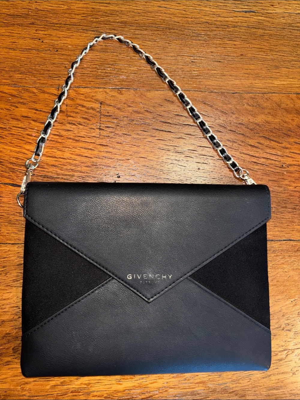 Givenchy Parfums Black Envelope Clutch with Silver Chain